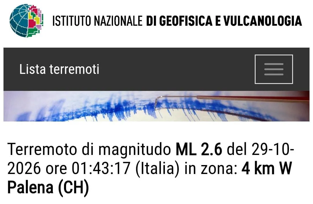 Terremoto di magnitudo 2.6 a Palena, scossa avvertita anche a Sulmona. Centro Abruzzo svegliato in piena notte